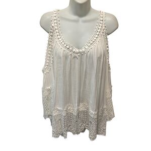 White Cold Should Gauze Top XL Crochet Lace Detail Romantic Bohemian Fairycore